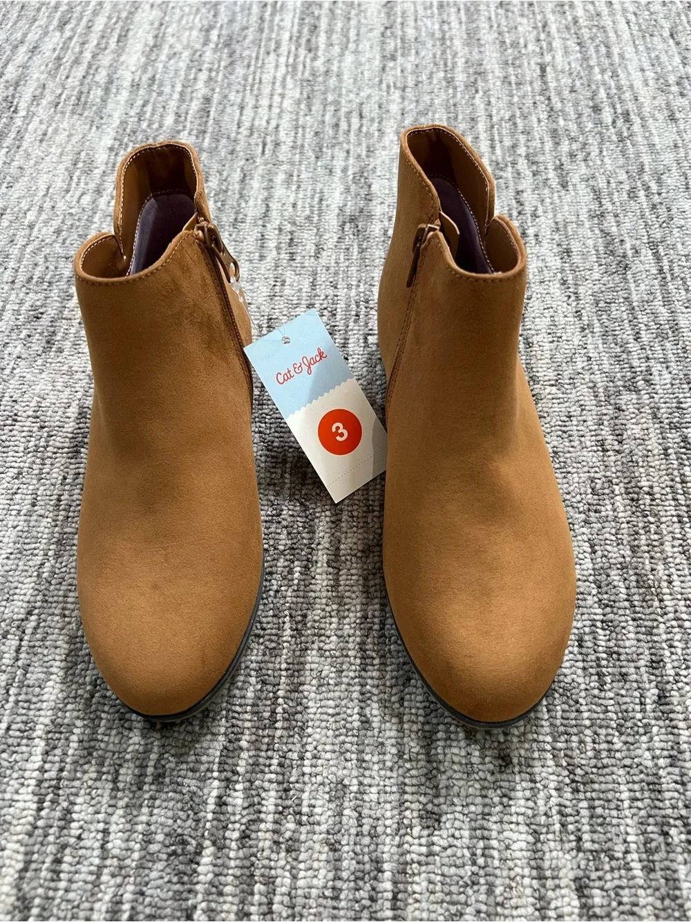 Cat & Jack Cognac Suede-Look Ankle Booties Size 3